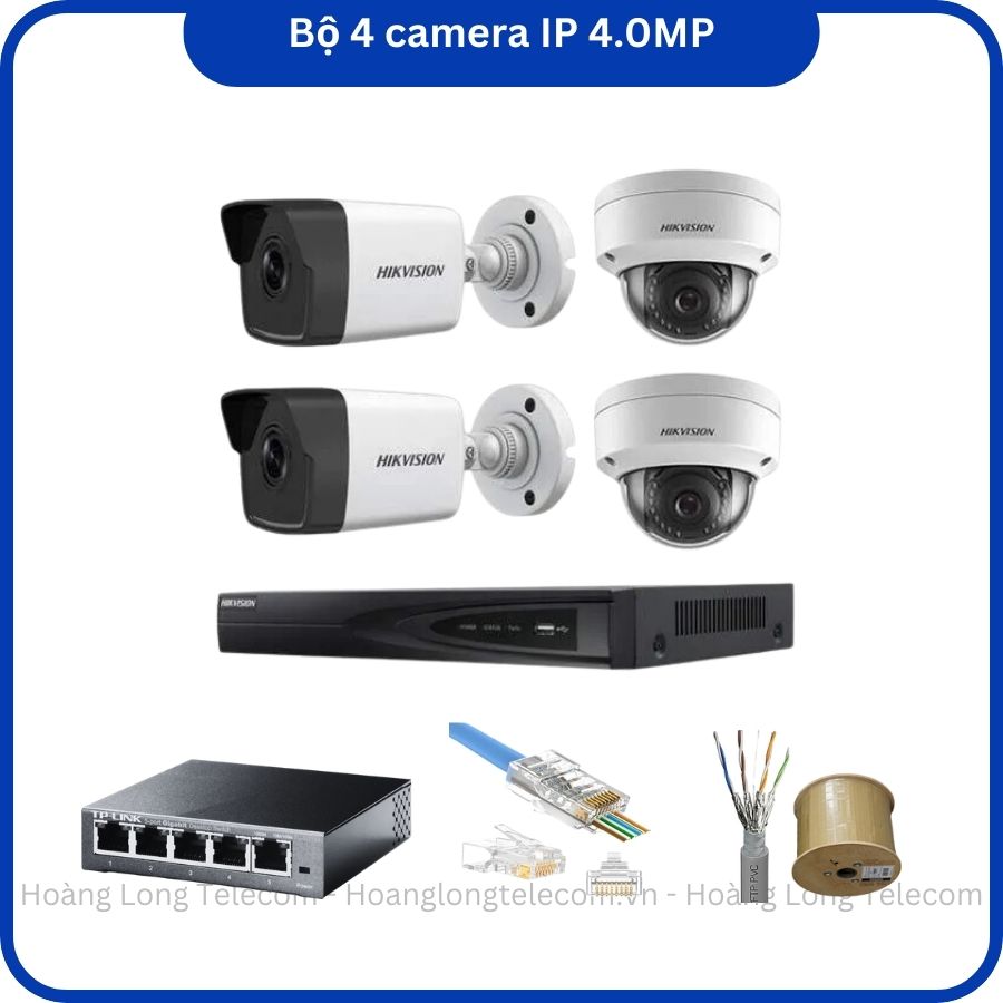 Trọn bộ 4 camera IP Hikvision 4MP chính hãng, giá tốt