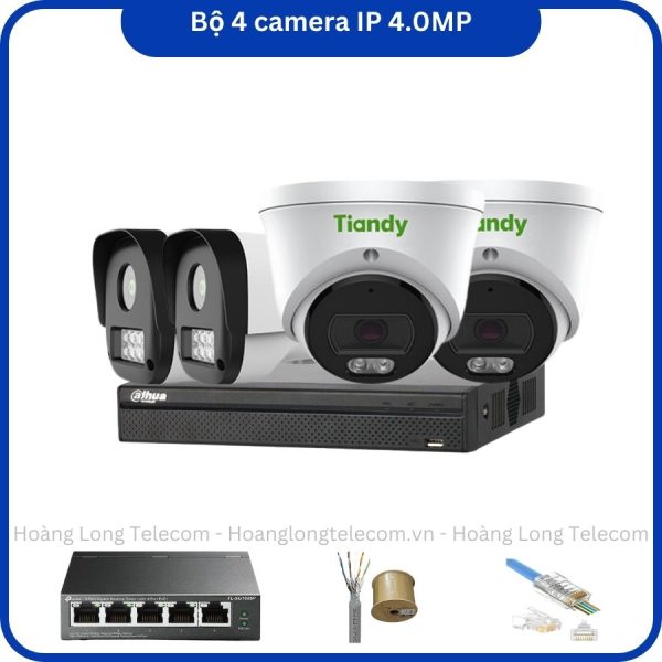 Bộ 4 camera IP TIANDY 4MP thu âm